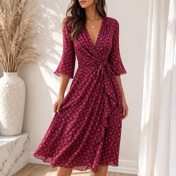 Diane Von Furstenberg Dresses & Skirts - Diane Von Furstenberg Magenta Paisley Wrap Midi Dress